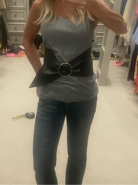 Black Corset Leather Belt with Brass Buckle